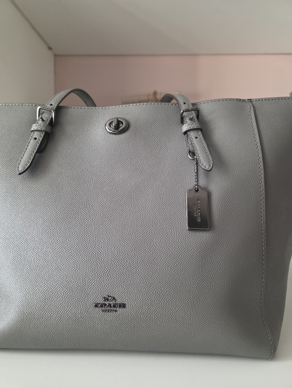 Coach Metallic Silver Pebbled Leather Tote - Picture 4 of 8